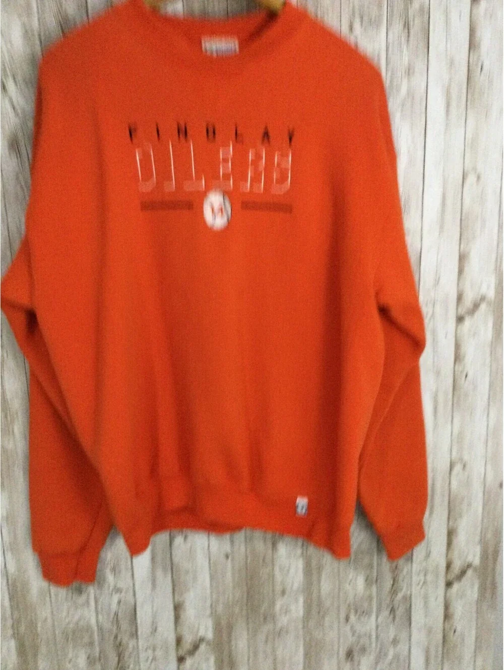 Vtg Findlay Oilers Sweatshirt Large Orange Made in USA Embroidered Baseball